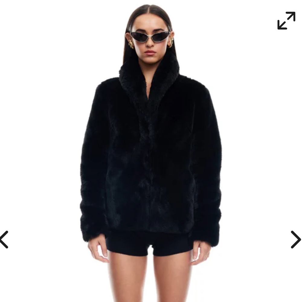 LIONESS Black Faux Fur Jacket Size XXS